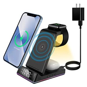 aeq 3 in 1 wireless charger for apple, wireless charging station for apple multiple devices with clock/alarm/night light for apple watch 8 7 6 se 5 4 3 2, airpods 3/2/pro,iphone14 13 12 11 pro max x