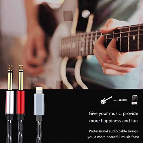 Lightning to Dual 6.35mm 1/4" TS Mono Stereo Y-Cable Splitter Lightning to Dual 1/4 inch Audio Cable Compatible for iPhone12/11/X/XS/XR/8/7/iPad,Amplifier, Speaker, Headphone, Mixing Console 3.3FT