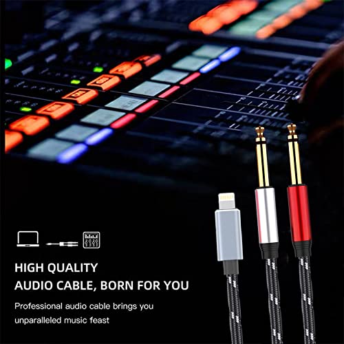 Lightning to Dual 6.35mm 1/4" TS Mono Stereo Y-Cable Splitter Lightning to Dual 1/4 inch Audio Cable Compatible for iPhone12/11/X/XS/XR/8/7/iPad,Amplifier, Speaker, Headphone, Mixing Console 3.3FT