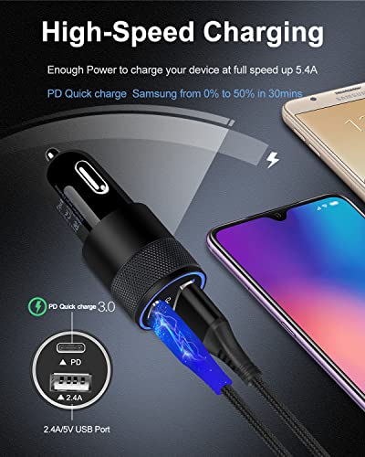 Fast C Type Charger Kit for Samsung Galaxy S23 S22 S22+ S21 Ultra 5G S20 S10 S10E A51 A71 Note 20 Tab S8 Google Pixel 7 Pro 7 6a 6 6Pro, 20W PD Wall Plug+30W Car Adapter+2 x 60W C to USB-C Cables-6Ft