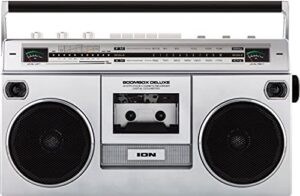 ion audio boombox deluxe stereo with bluetooth am/fm radio cassette dual speakers full-range bass & mic (renewed)