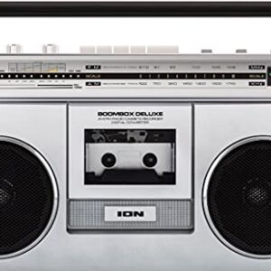 ION Audio Boombox Deluxe Stereo with Bluetooth AM/FM Radio Cassette Dual Speakers Full-Range Bass & Mic (Renewed)