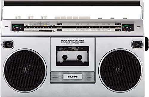 ION Audio Boombox Deluxe Stereo with Bluetooth AM/FM Radio Cassette Dual Speakers Full-Range Bass & Mic (Renewed)