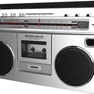 ION Audio Boombox Deluxe Stereo with Bluetooth AM/FM Radio Cassette Dual Speakers Full-Range Bass & Mic (Renewed)