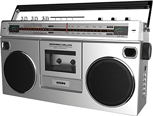 ION Audio Boombox Deluxe Stereo with Bluetooth AM/FM Radio Cassette Dual Speakers Full-Range Bass & Mic (Renewed)