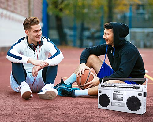 ION Audio Boombox Deluxe Stereo with Bluetooth AM/FM Radio Cassette Dual Speakers Full-Range Bass & Mic (Renewed)