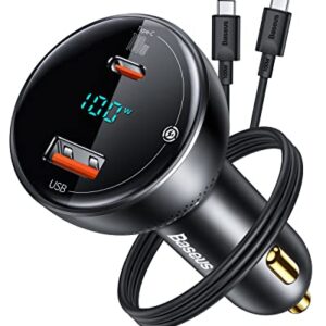 100W USB C Car Charger, Baseus PD3.0 QC4.0 PPS Super Fast Charging Type C Car Charger with LED Display Adapter for iPhone 14/13/ Pro Max Samsung Galaxy S22/S21 Ultra/Tab S8 iPad MacBook Laptop