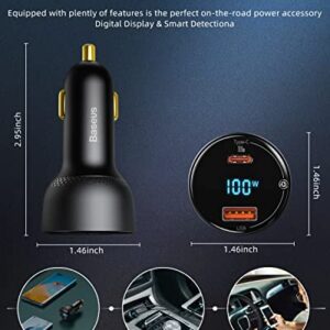 100W USB C Car Charger, Baseus PD3.0 QC4.0 PPS Super Fast Charging Type C Car Charger with LED Display Adapter for iPhone 14/13/ Pro Max Samsung Galaxy S22/S21 Ultra/Tab S8 iPad MacBook Laptop