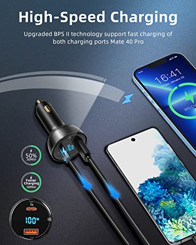 100W USB C Car Charger, Baseus PD3.0 QC4.0 PPS Super Fast Charging Type C Car Charger with LED Display Adapter for iPhone 14/13/ Pro Max Samsung Galaxy S22/S21 Ultra/Tab S8 iPad MacBook Laptop