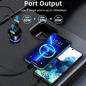 100W USB C Car Charger, Baseus PD3.0 QC4.0 PPS Super Fast Charging Type C Car Charger with LED Display Adapter for iPhone 14/13/ Pro Max Samsung Galaxy S22/S21 Ultra/Tab S8 iPad MacBook Laptop