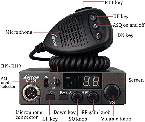 LUITON 40-Channel CB Radio LT-298 Compact Design with External Speaker Jack, Large Easy to Read LED Display Compatible with 12-24V Voltage