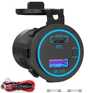 83w laptop car charger socket 12v usb outlet: ouffun 65w pd usb-c car charger and 18w qc3.0 outlet with power switch waterproof diy usb port 12v socket for car rv boat marine motocycle truck golf cart