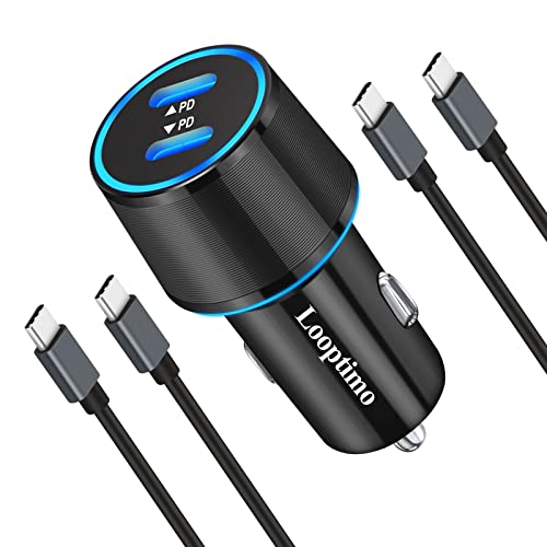 Dual 30W PD Ports USB C Rapid Charging Car Charger, 3.3+6.6ft Type C Cable for Google Pixel 7/7 Pro/6a/6/6 Pro/5/5a/4a/3, Samsung Galaxy S22 5G/Ultra/Plus Android Phone, Looptimo 60W Fast Car Adapter