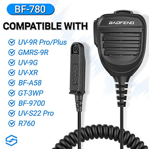 BAOFENG IP54 Waterproof Speaker Microphone Handheld Remote Shoulder Mic UV-9R UV-9R Plus UV-9RPRO UV-9G GMRS-9R UV-XR GT-3WP BF-A58 BF-9700 R760 Ham Waterproof Two Way Radio