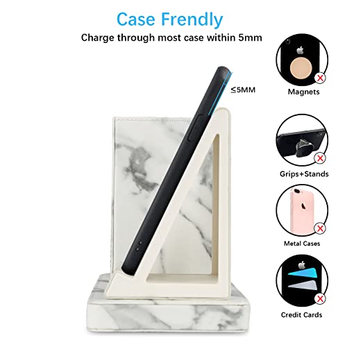 Wireless Charger with Desk Organizer, Wireless Charging Station for iPhone 14/14 Pro/13/12/11/Samsung Galaxy S23/S22/S21/S20/Note 20/Note 10, Wireless Charging Stand with Leather, Marble