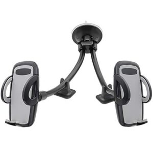 dual car phone holder, dual gooseneck adjustable car phone holder for truck windshield & dashboard compatible with iphone 12 pro 11 pro max xs xr x 8 7 6 samsung galaxy s4-s10 lg google nokia & more