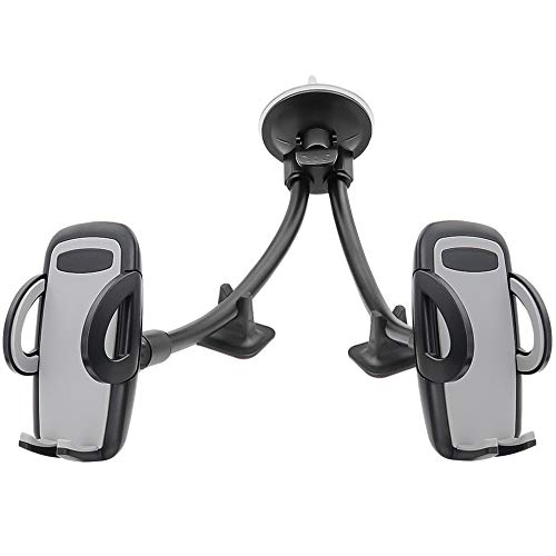 Dual Car Phone holder, Dual Gooseneck Adjustable Car Phone Holder for Truck Windshield & Dashboard Compatible with iPhone 12 Pro 11 Pro Max XS XR X 8 7 6 Samsung Galaxy S4-S10 LG Google Nokia & More