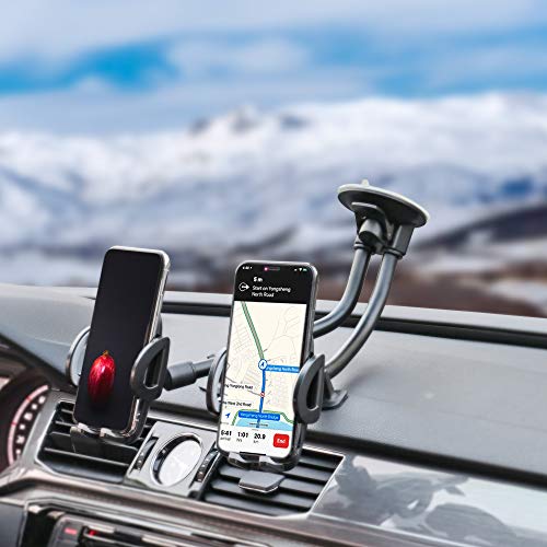 Dual Car Phone holder, Dual Gooseneck Adjustable Car Phone Holder for Truck Windshield & Dashboard Compatible with iPhone 12 Pro 11 Pro Max XS XR X 8 7 6 Samsung Galaxy S4-S10 LG Google Nokia & More