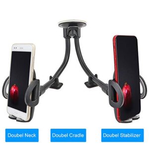 Dual Car Phone holder, Dual Gooseneck Adjustable Car Phone Holder for Truck Windshield & Dashboard Compatible with iPhone 12 Pro 11 Pro Max XS XR X 8 7 6 Samsung Galaxy S4-S10 LG Google Nokia & More