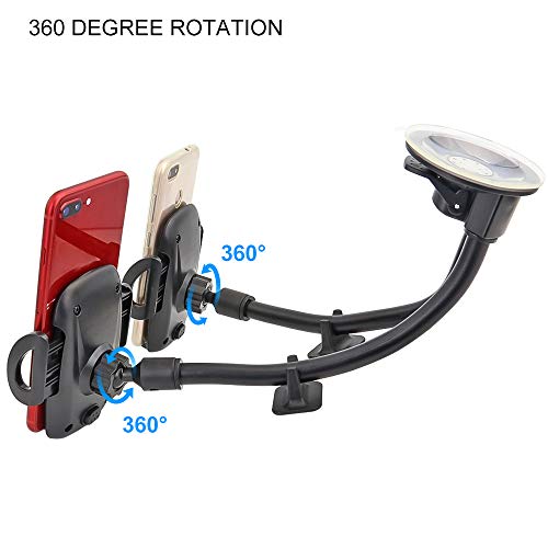 Dual Car Phone holder, Dual Gooseneck Adjustable Car Phone Holder for Truck Windshield & Dashboard Compatible with iPhone 12 Pro 11 Pro Max XS XR X 8 7 6 Samsung Galaxy S4-S10 LG Google Nokia & More