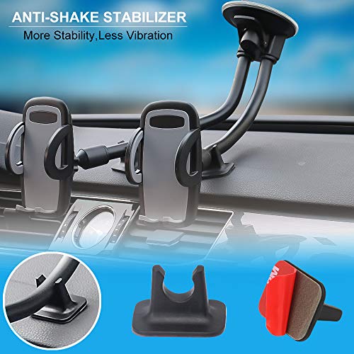 Dual Car Phone holder, Dual Gooseneck Adjustable Car Phone Holder for Truck Windshield & Dashboard Compatible with iPhone 12 Pro 11 Pro Max XS XR X 8 7 6 Samsung Galaxy S4-S10 LG Google Nokia & More
