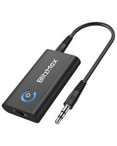 blitzmax bluetooth 5.2 transmitter receiver, 2-in-1 bluetooth adapter mini portable with 3.5mm jack, aptx-adaptive, dual link bluetooth audio adapter for pc/tv/car sound system/wired speaker