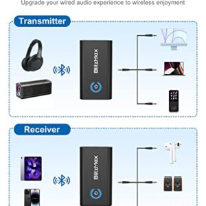 BlitzMax Bluetooth 5.2 Transmitter Receiver, 2-in-1 Bluetooth Adapter Mini Portable with 3.5mm Jack, aptx-Adaptive, Dual Link Bluetooth Audio Adapter for PC/TV/Car Sound System/Wired Speaker