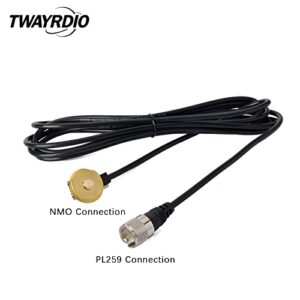 TWAYRDIO NMO Antenna Mount, 3/8" Hole Mount with 13ft Low Loss RG58 Coaxial Cable PL259 Plug for NMO Installation HF VHF UHF CB Radio Antenna