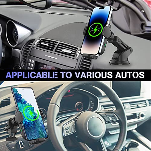 Wireless Car Charger with Cooling Version, Boaoige Auto-Clamping Car Phone Mount, 2 Coils 15W Qi Fast Charging Car Phone Holder for iPhone 14 13 Pro Max, Samsung S22 S21, Flip 4 3, Google Pixel 6 Pro