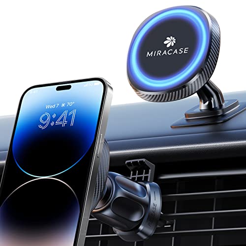 Miracase MagSafe Car Mount [16 Strongest Magnets] 2 in 1 Super Stable Dashboard & Air Vent Car Phone Mount Compatible with iPhone 14 13 12 Pro Max Plus Mini All Phones (Black)