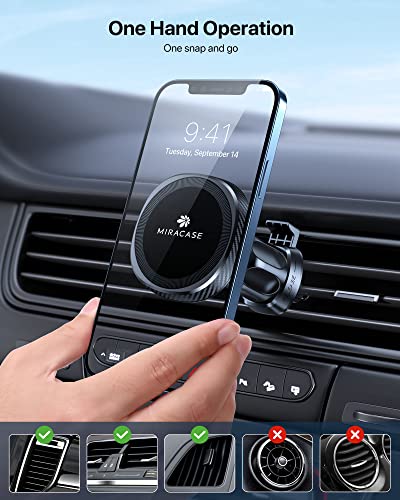 Miracase MagSafe Car Mount [16 Strongest Magnets] 2 in 1 Super Stable Dashboard & Air Vent Car Phone Mount Compatible with iPhone 14 13 12 Pro Max Plus Mini All Phones (Black)