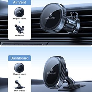 Miracase MagSafe Car Mount [16 Strongest Magnets] 2 in 1 Super Stable Dashboard & Air Vent Car Phone Mount Compatible with iPhone 14 13 12 Pro Max Plus Mini All Phones (Black)