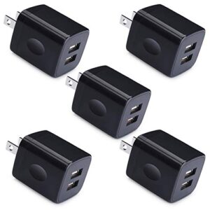 charger box, charging cube 5 pack, dual usb wall charger 5v 2a power adapter charger block brick outlet plug for iphone 13 12 11 xs x 8 7 6s, ipad, samsung galaxy s20 fe a53 a13 a23 f23 s22 s21 fe s20