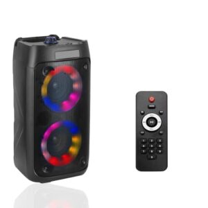 10w bluetooth speaker, portable wireless speakers with double subwoofer heavy bass, bluetooth 5.0, colorful lights, 4000 mah, fm radio, remote, eq, loud stereo speaker for home outdoor party (black)