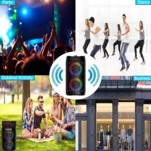 10W Bluetooth Speaker, Portable Wireless Speakers with Double Subwoofer Heavy Bass, Bluetooth 5.0, Colorful Lights, 4000 mAh, FM Radio, Remote, EQ, Loud Stereo Speaker for Home Outdoor Party (Black)