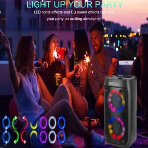 10W Bluetooth Speaker, Portable Wireless Speakers with Double Subwoofer Heavy Bass, Bluetooth 5.0, Colorful Lights, 4000 mAh, FM Radio, Remote, EQ, Loud Stereo Speaker for Home Outdoor Party (Black)