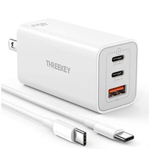 usb c wall charger, threekey 65w multiport usb c charger, foldable fast charger block compatible with macbook pro/air,surface pro,ipad pro/air,iphone 13/12/11,samsung s22/s21/s20
