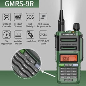 Baofeng GMRS Radio GMRS-9R Rechargeable Handheld Radio Waterproof IP67 Two Way Radio (Upgrade of UV-5R) Walkie Talkie with NOAA Scanning&Receiving, GMRS Repeater Capable