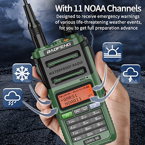 Baofeng GMRS Radio GMRS-9R Rechargeable Handheld Radio Waterproof IP67 Two Way Radio (Upgrade of UV-5R) Walkie Talkie with NOAA Scanning&Receiving, GMRS Repeater Capable