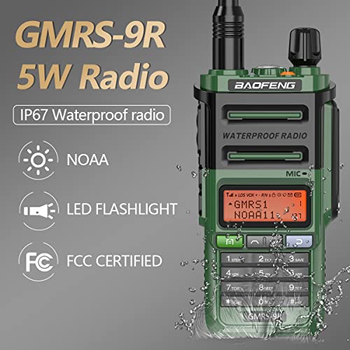 Baofeng GMRS Radio GMRS-9R Rechargeable Handheld Radio Waterproof IP67 Two Way Radio (Upgrade of UV-5R) Walkie Talkie with NOAA Scanning&Receiving, GMRS Repeater Capable