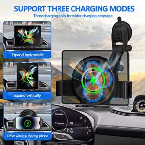 Wireless Car Charger, YUPENLAI 20W Three Coils Fast Charging Auto Clamping Car Mount for Dashboard & Air Vent, Compatible with Galaxy Z Fold 4/3/2/S23 Ultra, iPhone 14 Pro Max with Cooling Fan