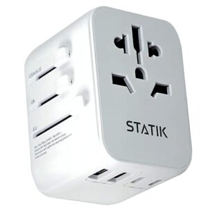 statik globocharge universal travel adapter to over 200 countries, 30w international plug adapter, 5 usb ports wall charger with type a & type c, fast charging worldwide power plug adapter