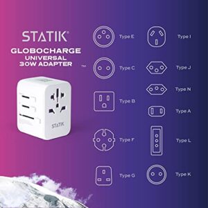 Statik GloboCharge Universal Travel Adapter to Over 200 Countries, 30W International Plug Adapter, 5 USB Ports Wall Charger with Type A & Type C, Fast Charging Worldwide Power Plug Adapter