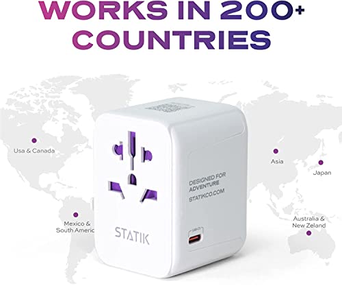 Statik GloboCharge Universal Travel Adapter to Over 200 Countries, 30W International Plug Adapter, 5 USB Ports Wall Charger with Type A & Type C, Fast Charging Worldwide Power Plug Adapter