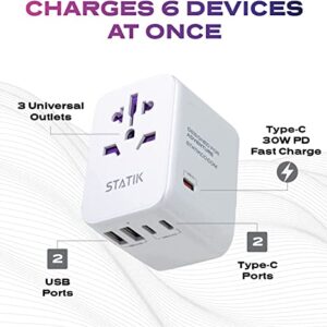 Statik GloboCharge Universal Travel Adapter to Over 200 Countries, 30W International Plug Adapter, 5 USB Ports Wall Charger with Type A & Type C, Fast Charging Worldwide Power Plug Adapter