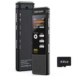 72gb digital voice recorder – color display |1536kbps | 5148h rec capacity, voice activated recorder with playback for lectures meetings, audio recorder with noise reduction | auto rec/save