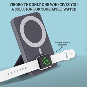 VIBORO Magnetic Wireless Power Bank with Apple Watch Charger - Wireless Charger for iPhone 14/13/12 & for iWatch 4/5/67/8/ Foldable 5000mAh Battery Pack with USB-C Cable - Magnet Ring for Qi iPhone