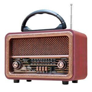 oncheer am/fm/sw 3-band portable radio: wooden retro vintage radios, rechargeable battery operated, handheld, for outdoor picnic beach camping, supports bluetooth tf card usb mp3 player