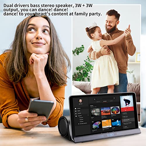 DORNLAT Wireless Bluetooth Speakers, Portable Phone Tablet Stand Holder Speaker, Dual Drivers Bass Stereo Dock Speaker for iPad, Phone, Outdoor, Travel, Home Party (Black)