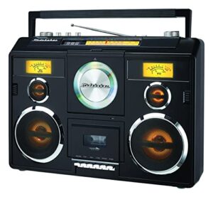 studebaker sound station portable stereo boombox with bluetooth/cd/am-fm radio/cassette recorder (black)